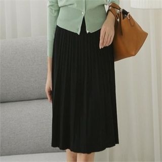 ode' Band-Waist Pleated A-Line Knit Skirt