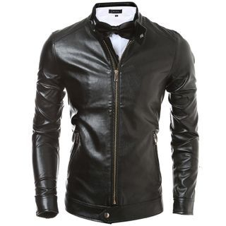 Bay Go Mall Faux Leather Zip Jacket