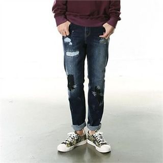 THE COVER Distressed Paint-Splatter Jeans