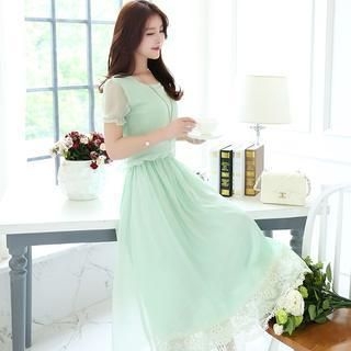 Romantica Short-Sleeve Lace Trim Maxi Dress