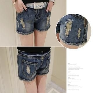 Small Mosquitoes Studded Distressed Denim Shorts