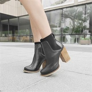LIPHOP Faux-Leather Chunky-Heel Ankle Boots