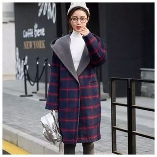 TOJI Check Hooded Snap-Buttoned Coat
