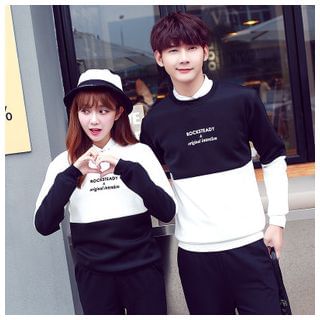 Azure Lettering Color-Block Matching Couple Pullover
