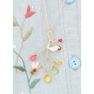 kitsch island Beaded Tree Necklace with Bird Charm