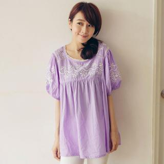 Tokyo Fashion Puff Short-Sleeve Embroidered Empire Top