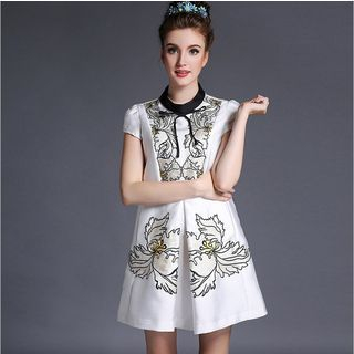 Ovette Bow Embroidered A-Line Dress