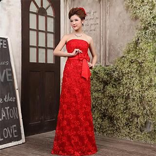 Bridal Workshop Strapless Sequined Appliqué Sheath Evening Gown