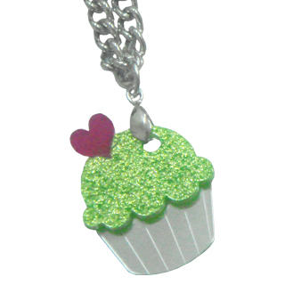 Sweet & Co. Sweet Glitter Green Mirror Cupcake Silver Necklace