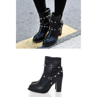 migunstyle Studded Chunky-Heel Ankle Boots