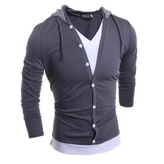 Bay Go Mall Long-Sleeve Buttoned Hood T-Shirt
