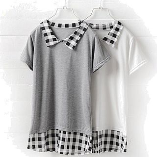 Fashion Street Short-Sleeve Check Panel T-Shirt
