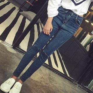 Bloombloom Cutout Elastic Skinny Jeans
