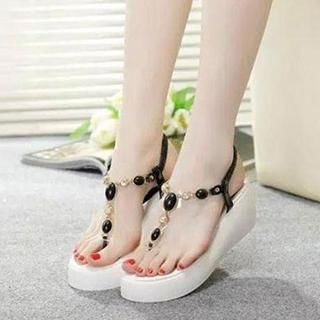 Mancienne Jeweled Thong Wedge Sandals