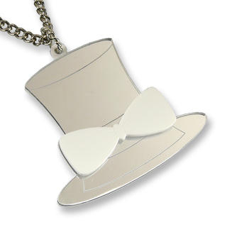 Sweet & Co. XL Sweet Mirror White Hatter Ribbon Silver Long Necklace