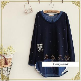 Fairyland Long-Sleeve Mock Two-Piece Top Blue - One Size