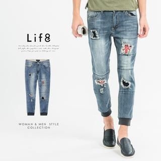 Life 8 Distressed Pieced Denim Jeans