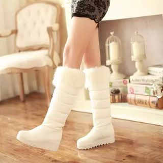 Pastel Pairs Furry Trim Padded Tall Boots