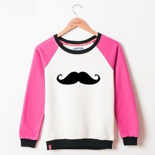 Onoza Raglan-Sleeve Moustache-Print Pullover