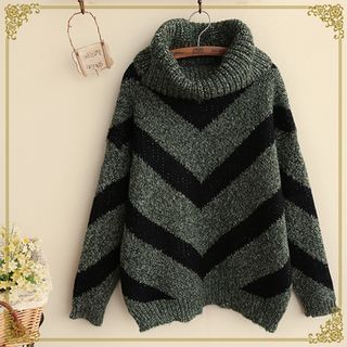 Fairyland Stand Collar Striped Sweater