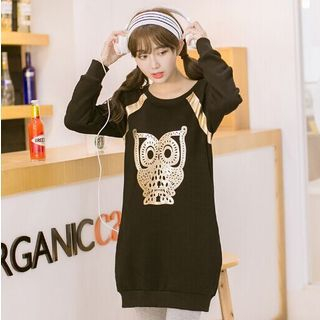 Chuvivi Owl Printed Fleece-lined Pullover