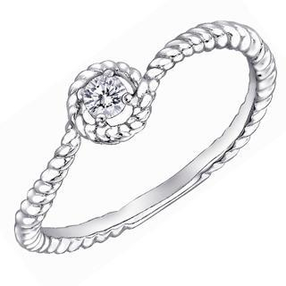 MaBelle 18K White Gold Diamond Solitaire Halo Stackable Twisted Band Wedding Ring (0.07ct)
