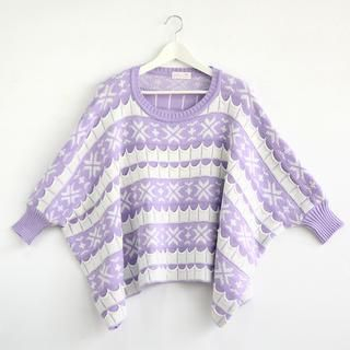 59 Seconds Patterned Oversized Sweater Purple - One Size