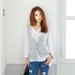 GLAM12 Wool Blend Button-Front Knit Vest