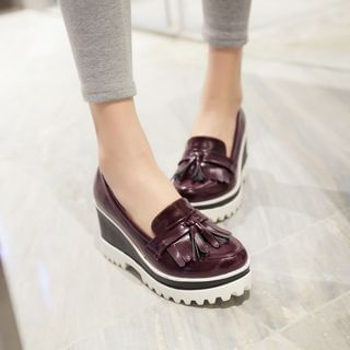 JY Shoes Tasseled Platform Wedge Loafers