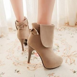 CITTA Faux-Suede Bow-Accent Heel Ankle Boots
