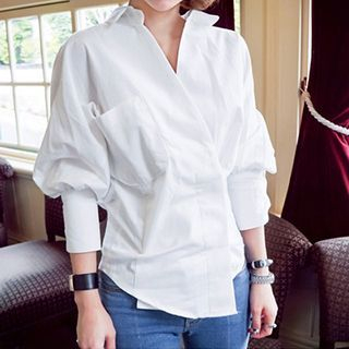 lilygirl Balloon Sleeve V-Neck Blouse