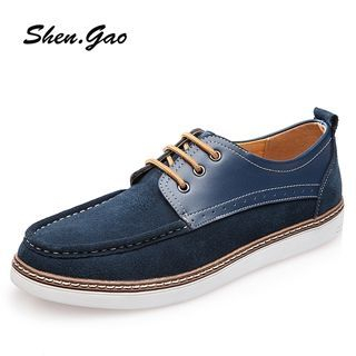 SHEN GAO Genuine-Leather Stitched Deck Shoes