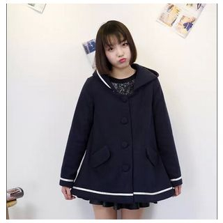 Kirito Contrast Trim Woolen Hooded Jacket