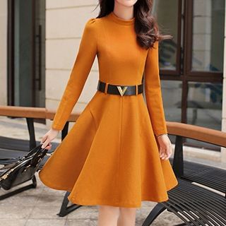 Romantica Wool Blend Long-Sleeve Belted Dress