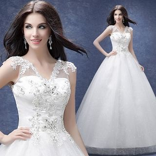 Angel Bridal Paneled Rhinestone Ball Gown Wedding Dress