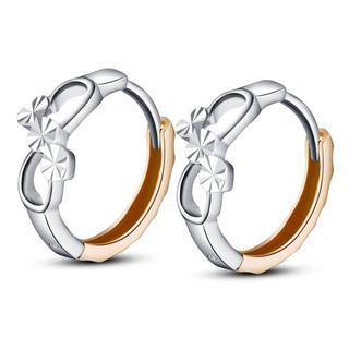 MaBelle 14K Italian Rose And White Gold Two Tone Tiny 8mm Infinity Symbol Promise Huggie Earrings