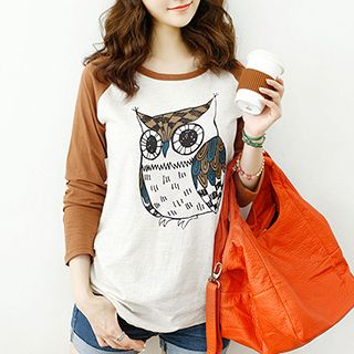 Dodostyle Owl Print Raglan Sleeve T-Shirt