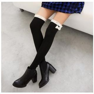 59 Seconds Bow-Accent Lace Panel Socks