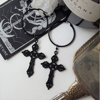 Cross Pendant Alloy Dangle Earring 1 Pair - Black - One Size