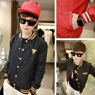 JUN.LEE Couple Stripe-trim Baseball Jacket