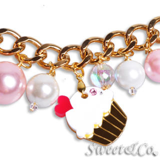 Sweet & Co. Mini Gold White Cupcake Swarovski Crystal Charm Bracelet Gold - One Size