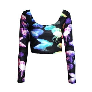 Omifa Long-Sleeve Printed Cropped Top Multicolor - One Size
