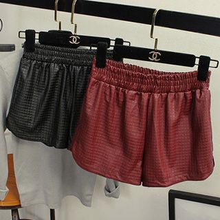 Honey House Check Faux Leather Shorts