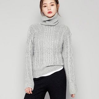 chuu Turtle-Neck Cable-Knit Top