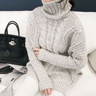 NANING9 Turtleneck Cable-Knit Sweater
