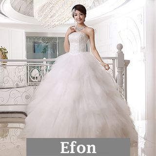 Efon Lace Up Feather Wedding Ball Gown