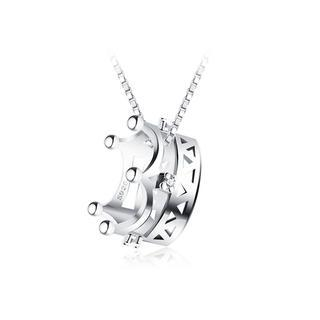 BELEC 925 Sterling Silver Imperial Crown Pendant with Silver Cubic Zircon and 40cm Necklace