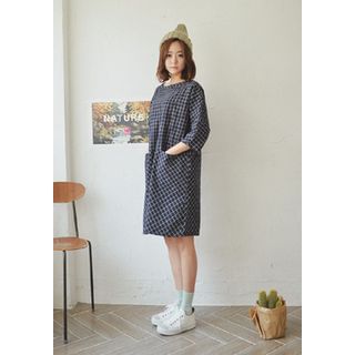 GOROKE 3/4-Sleeve Checked Dress