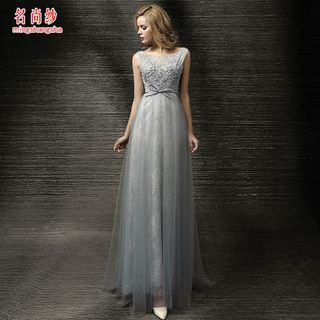 MSSBridal Sleeveless Lace Panel Floor-length Wedding Dress