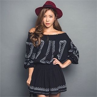 ERANZI Off-Shoulder Pattern Mini Dress